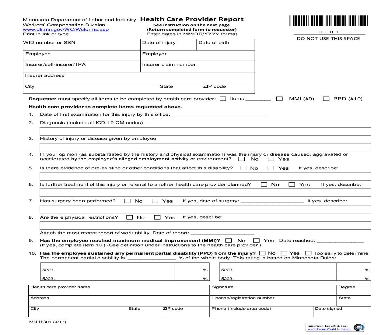 Health Care Provider Report {HC01} | Pdf Fpdf Doc Docx | Minnesota