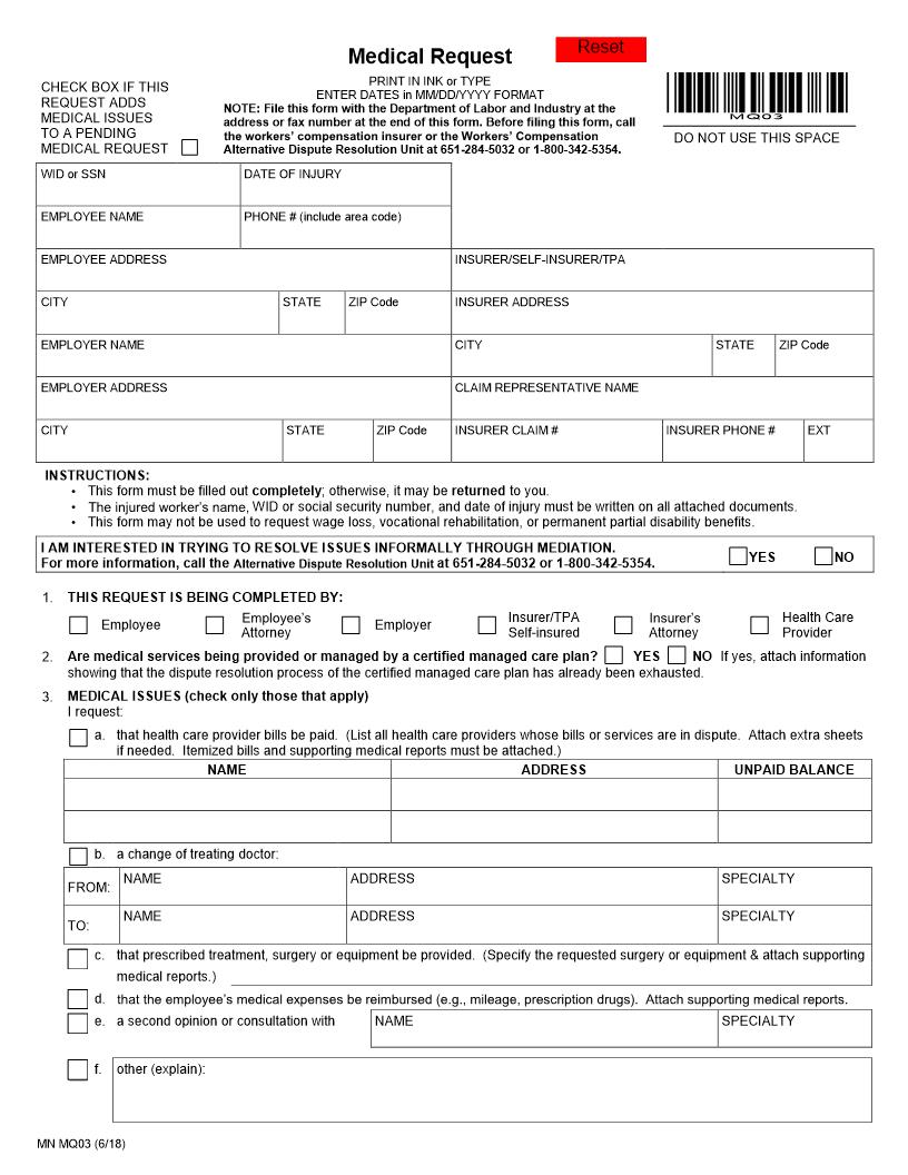 Medical Request {MQ03} | Pdf Fpdf Docx | Minnesota