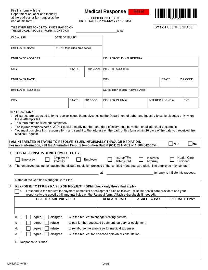 Medical Response {MR03} | Pdf Fpdf Docx | Minnesota