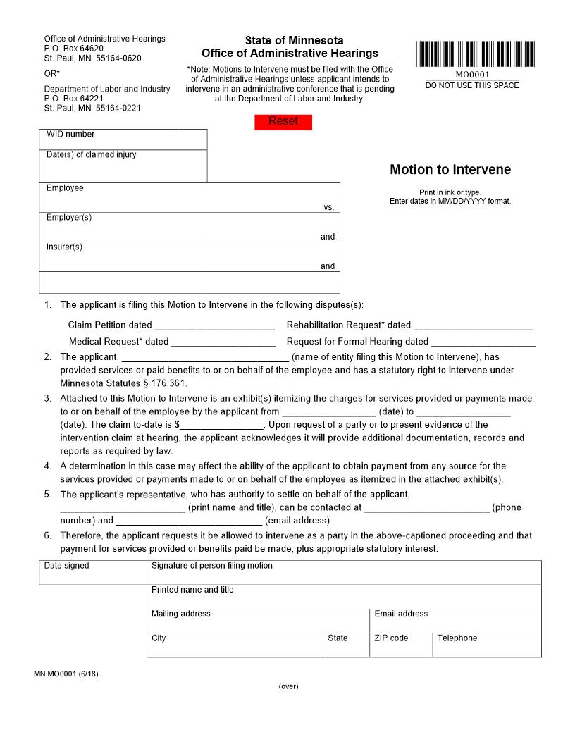 Motion To Intervene {MO0001} | Pdf Fpdf Docx | Minnesota