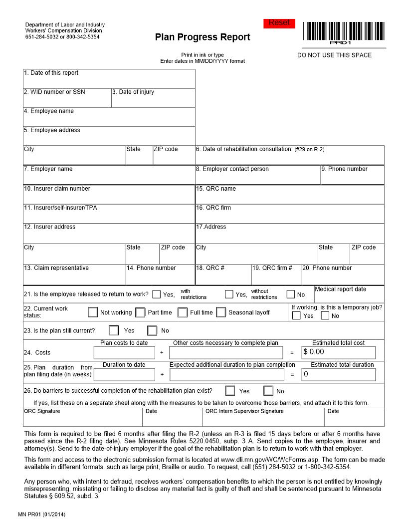 Plan Progress Report {PR01} | Pdf Fpdf Doc Docx | Minnesota