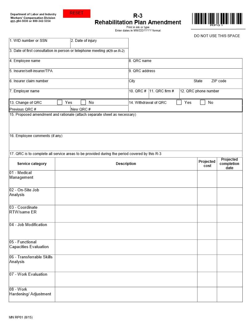 R3 Rehabilitation Plan Amendment {RP01} | Pdf Fpdf Doc Docx | Minnesota