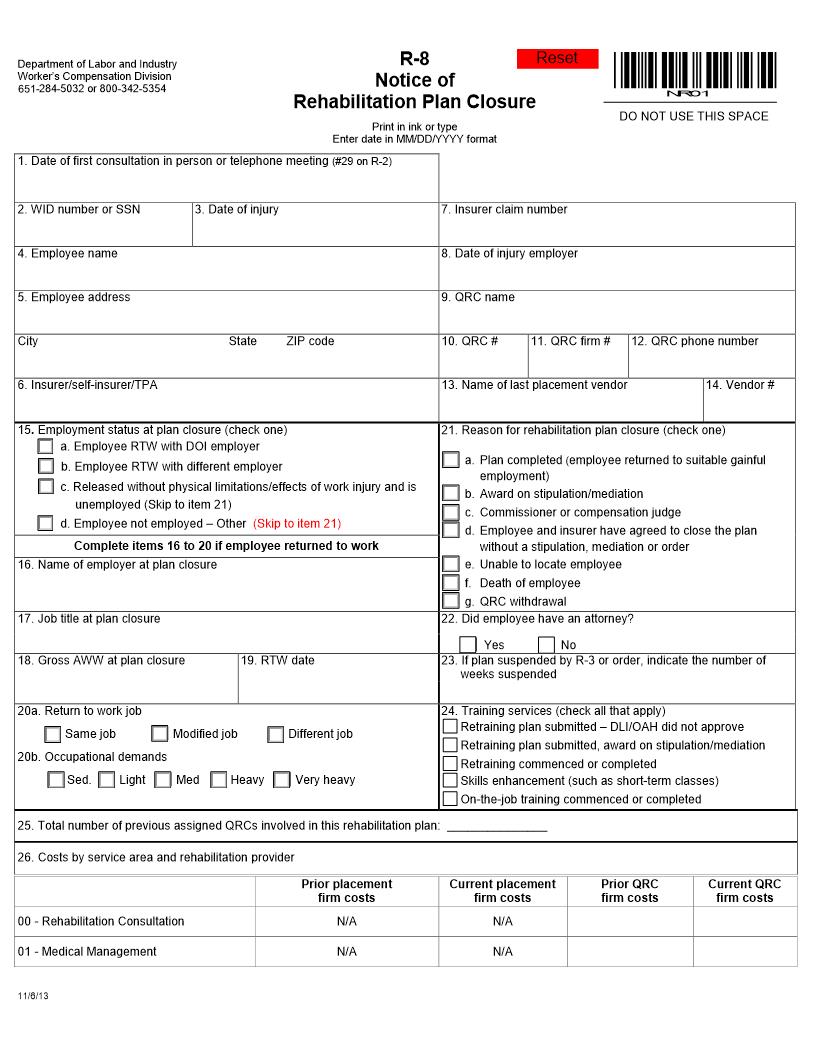 R8 Notice Of Rehabilitation Plan Closure {NR01} | Pdf Fpdf Doc Docx | Minnesota