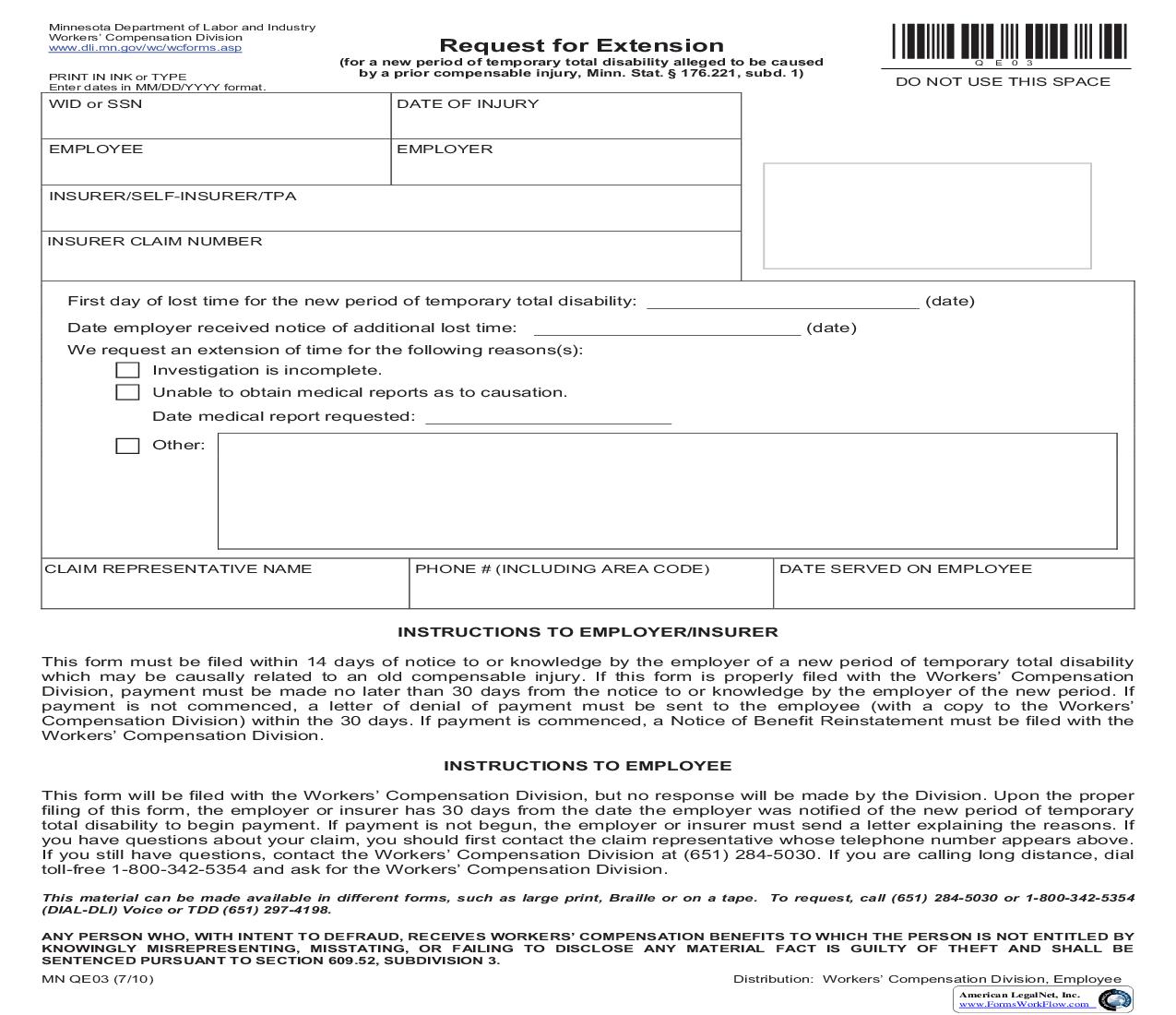 Request For Extension {QE03} | Pdf Fpdf Doc Docx | Minnesota