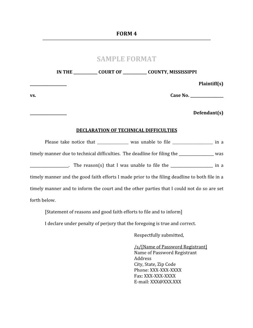 Declaration Of Technical Difficulties | Pdf Fpdf Docx | Mississippi