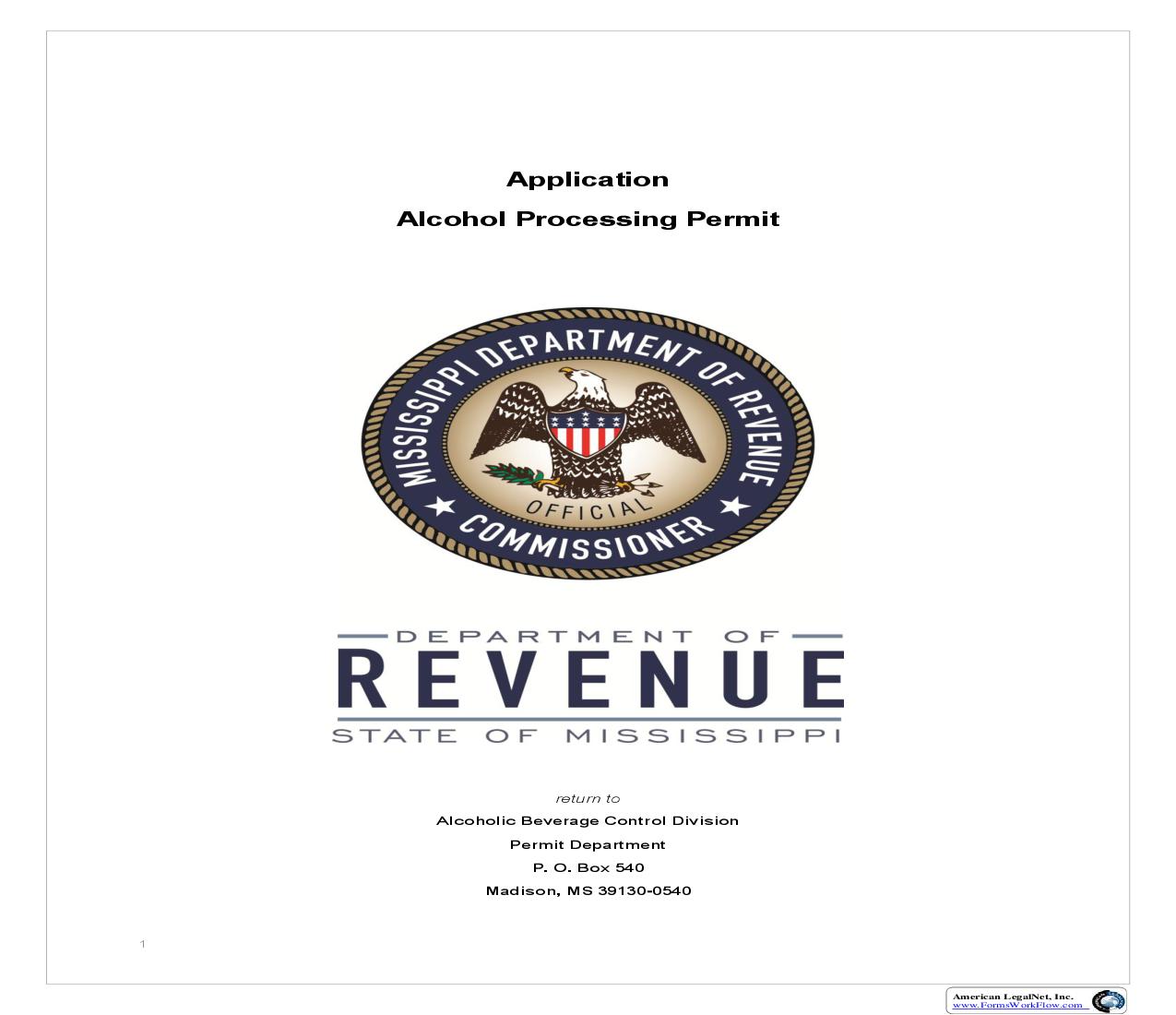 Alcohol Processing Permit Application | Pdf Fpdf Doc Docx | Mississippi