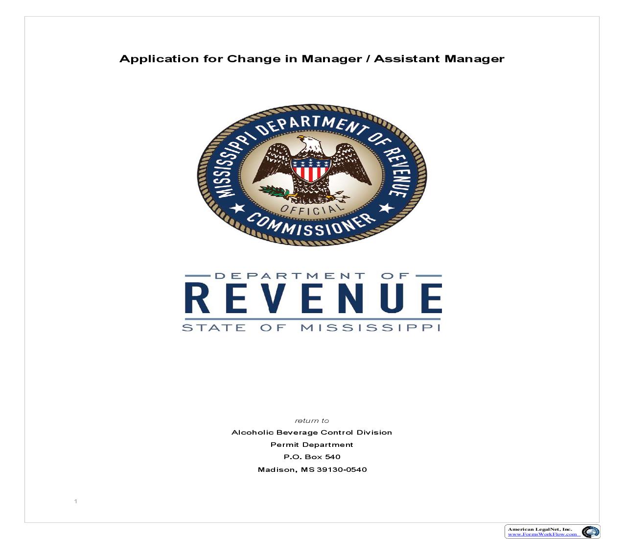 Application For Change In Manager Assistant Manager | Pdf Fpdf Doc Docx | Mississippi