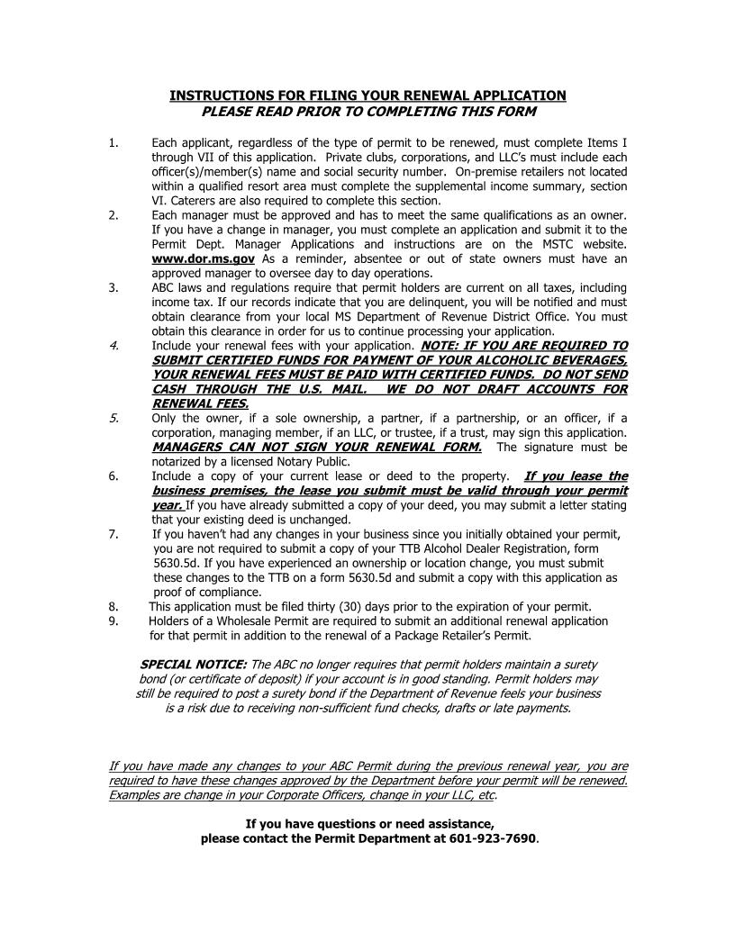 Application For Renewal Of ABC Permit | Pdf Fpdf Doc Docx | Mississippi