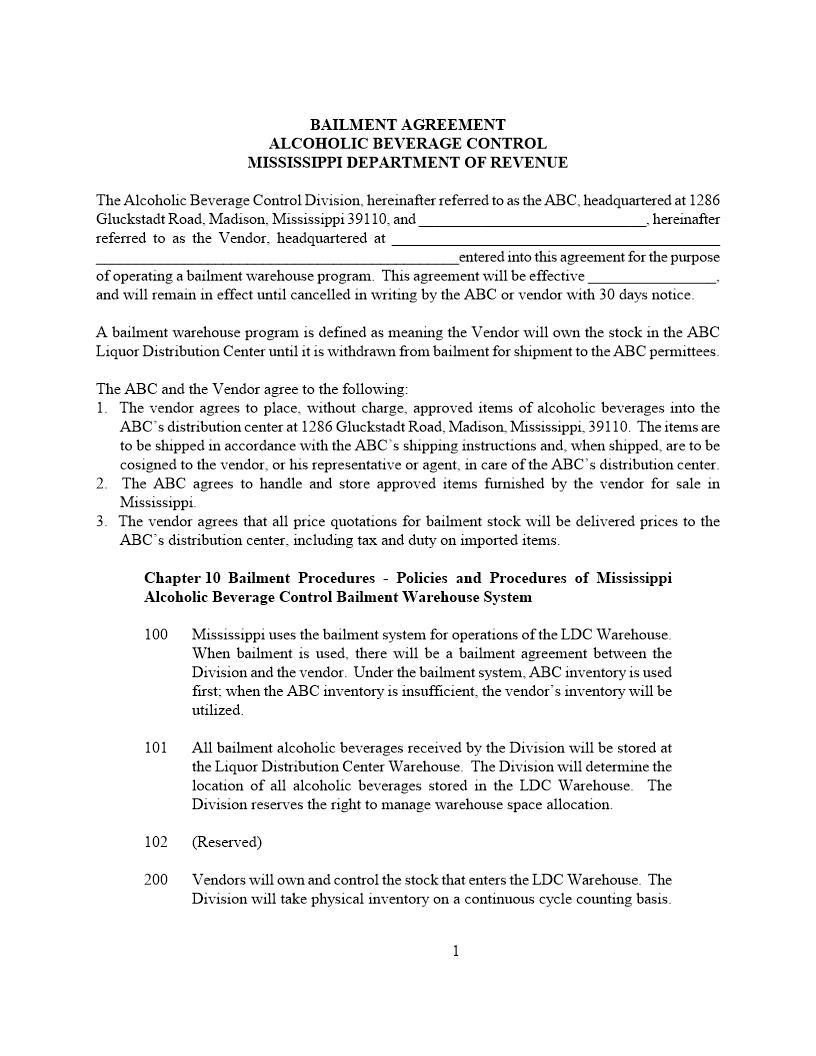 Mississippi Bailment Warehouse Vendors Autorized Representative | Pdf Fpdf Doc Docx | Mississippi
