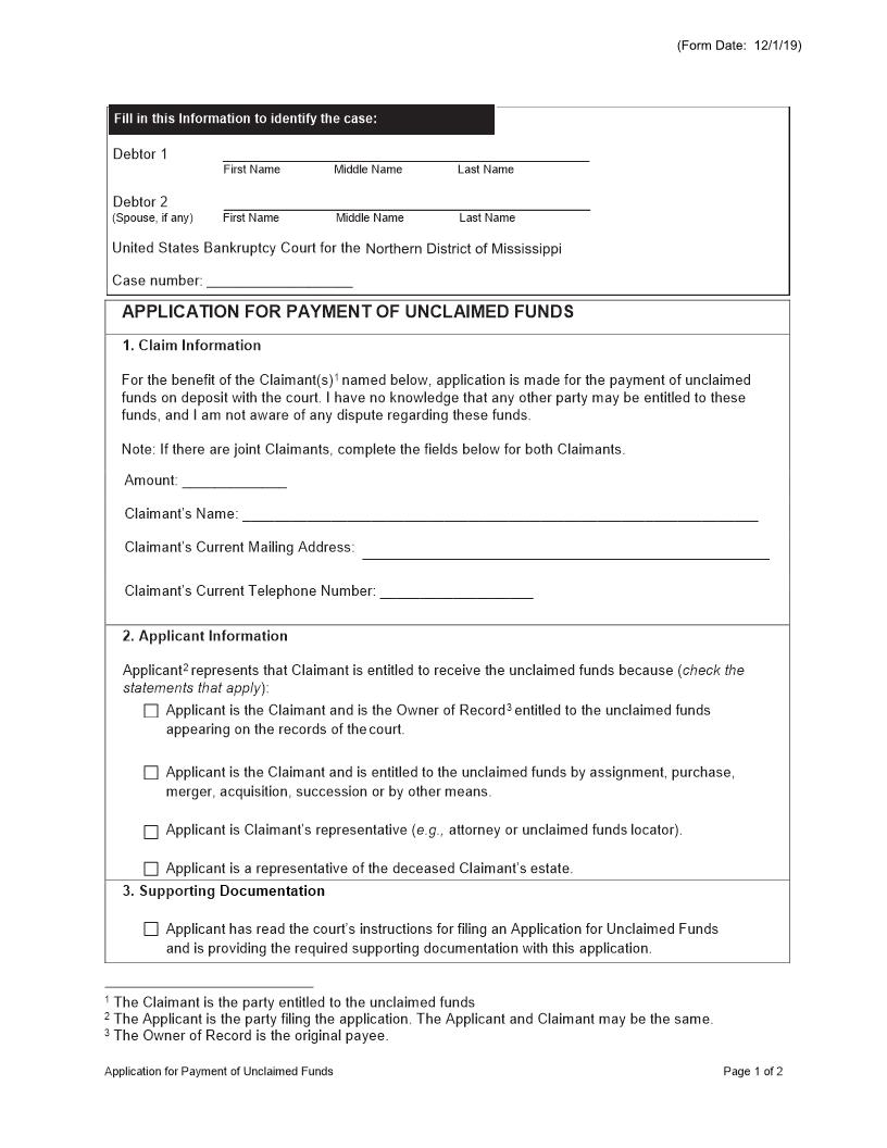 Applicaion For Payment Of Unclaimed Funds | Pdf Fpdf Docx | Mississippi