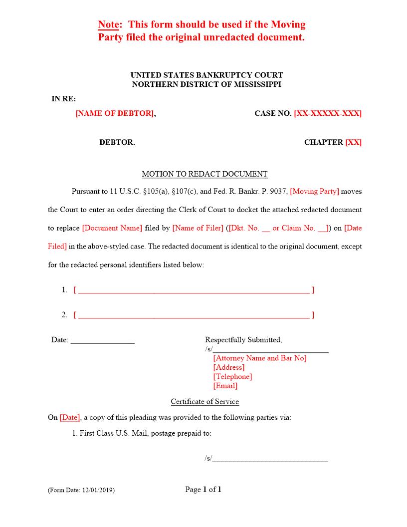 Motion To Redact Document | Pdf Fpdf Docx | Mississippi