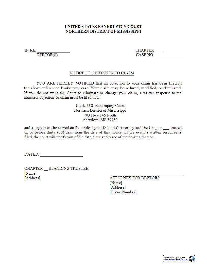 Notice Of Objection To Claim | Pdf Fpdf Docx | Mississippi