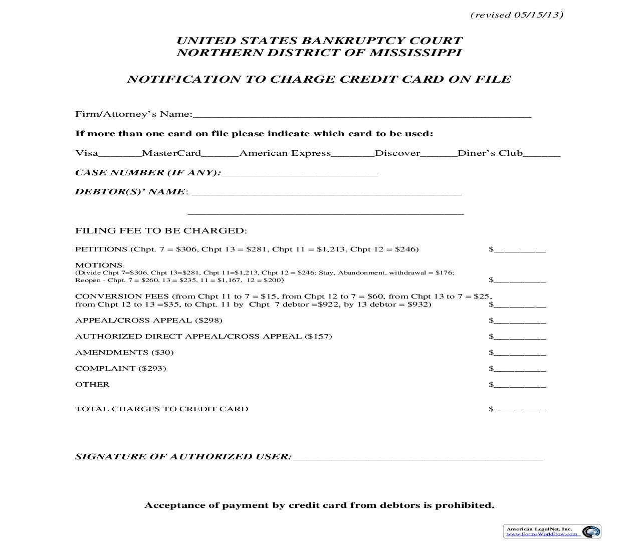 Notification To Charge Credit Card On File | Pdf Fpdf Doc Docx | Mississippi