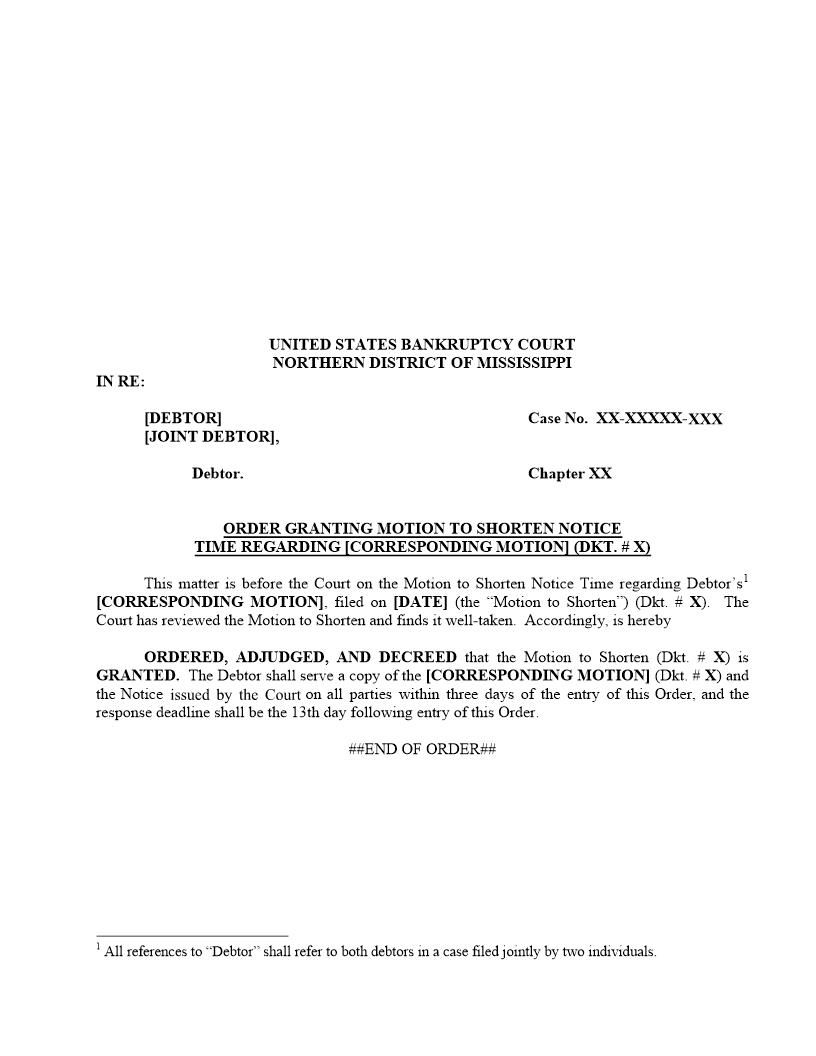 Order Granting Motion To Shorten Notice Time Regarding (Corresponding Motion) | Pdf Fpdf Doc Docx | Mississippi