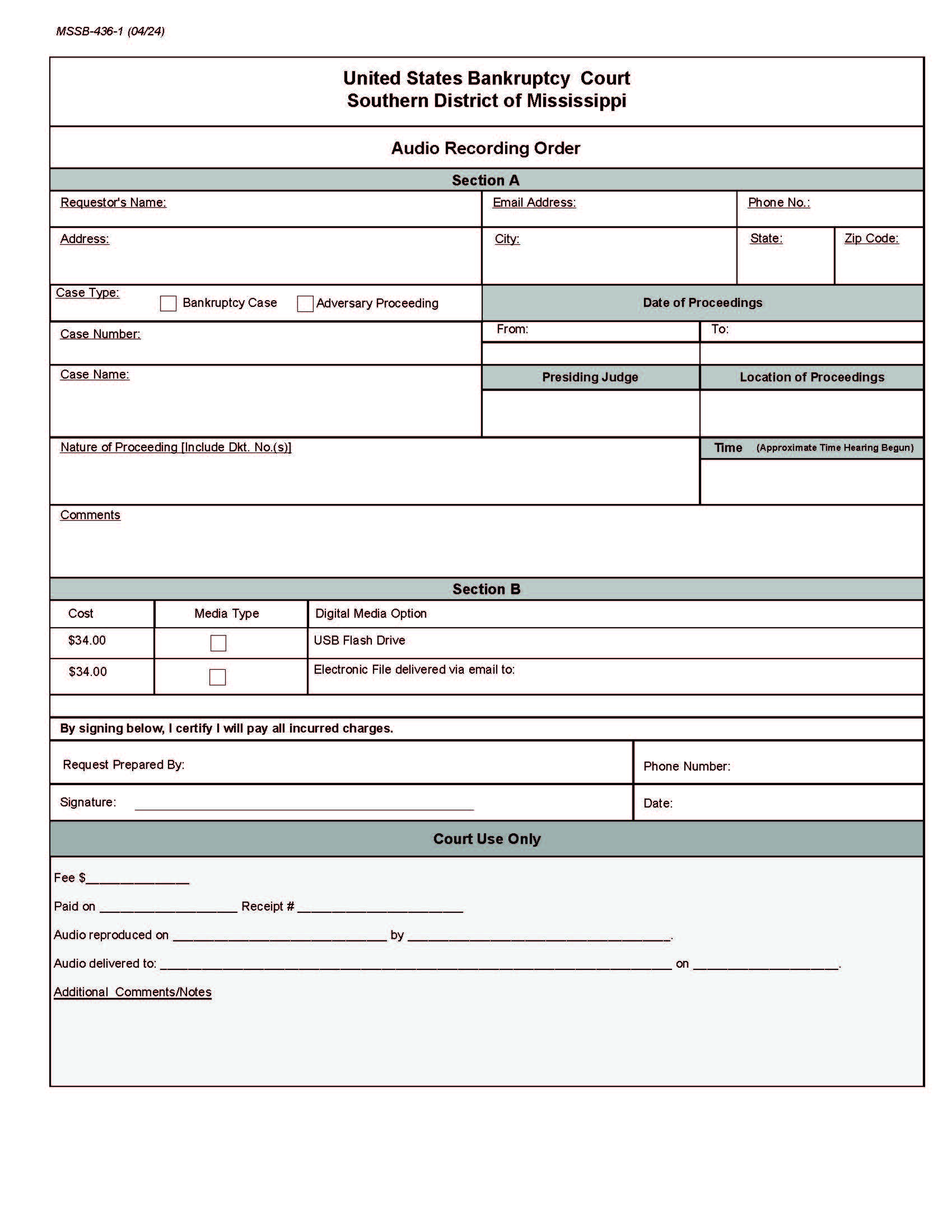Audio Recording Order {MSSB-436-1} | Pdf Fpdf Doc Docx | Mississippi