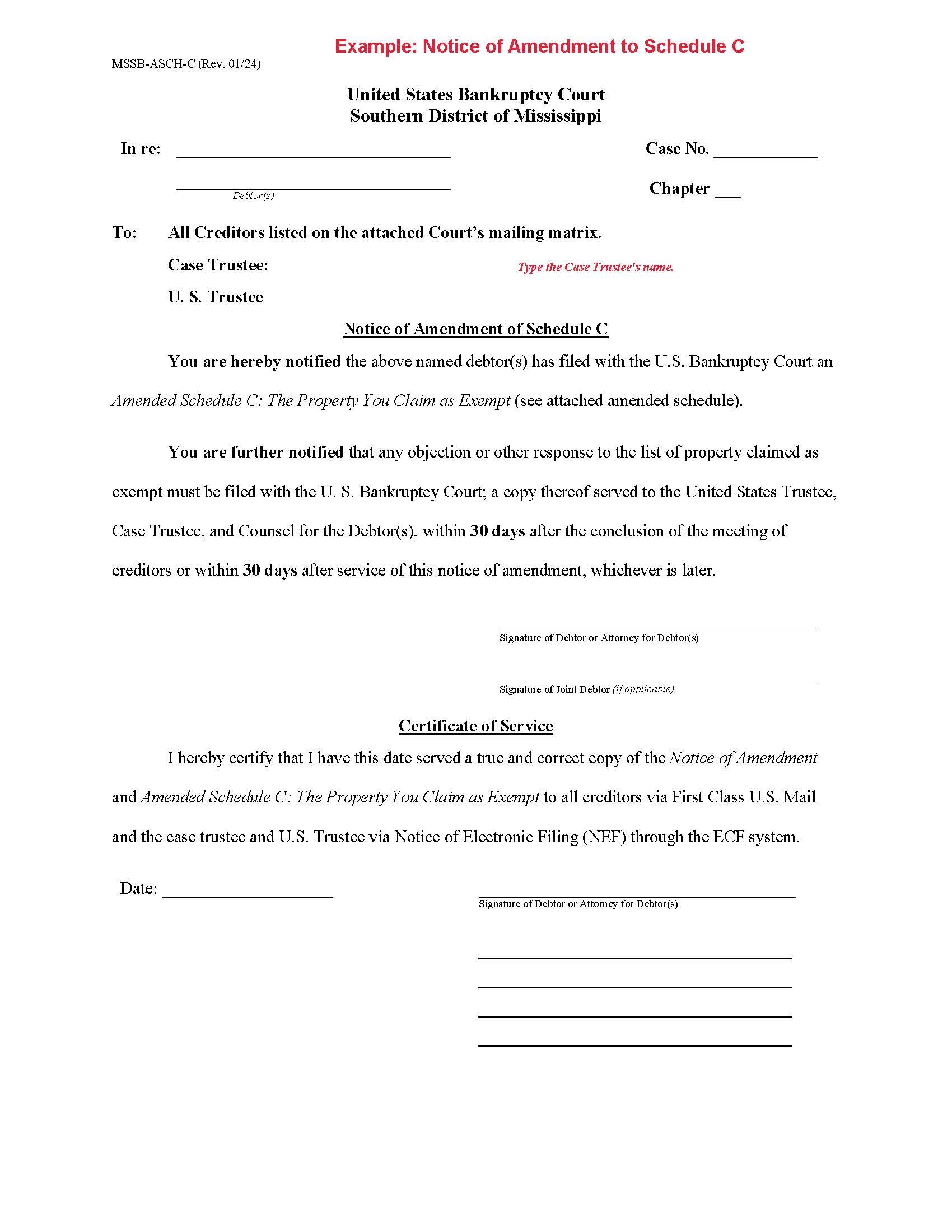 Notice Of Amendment Of Schedule C {MSSB-ASCH-C} | Pdf Fpdf Doc Docx | Mississippi