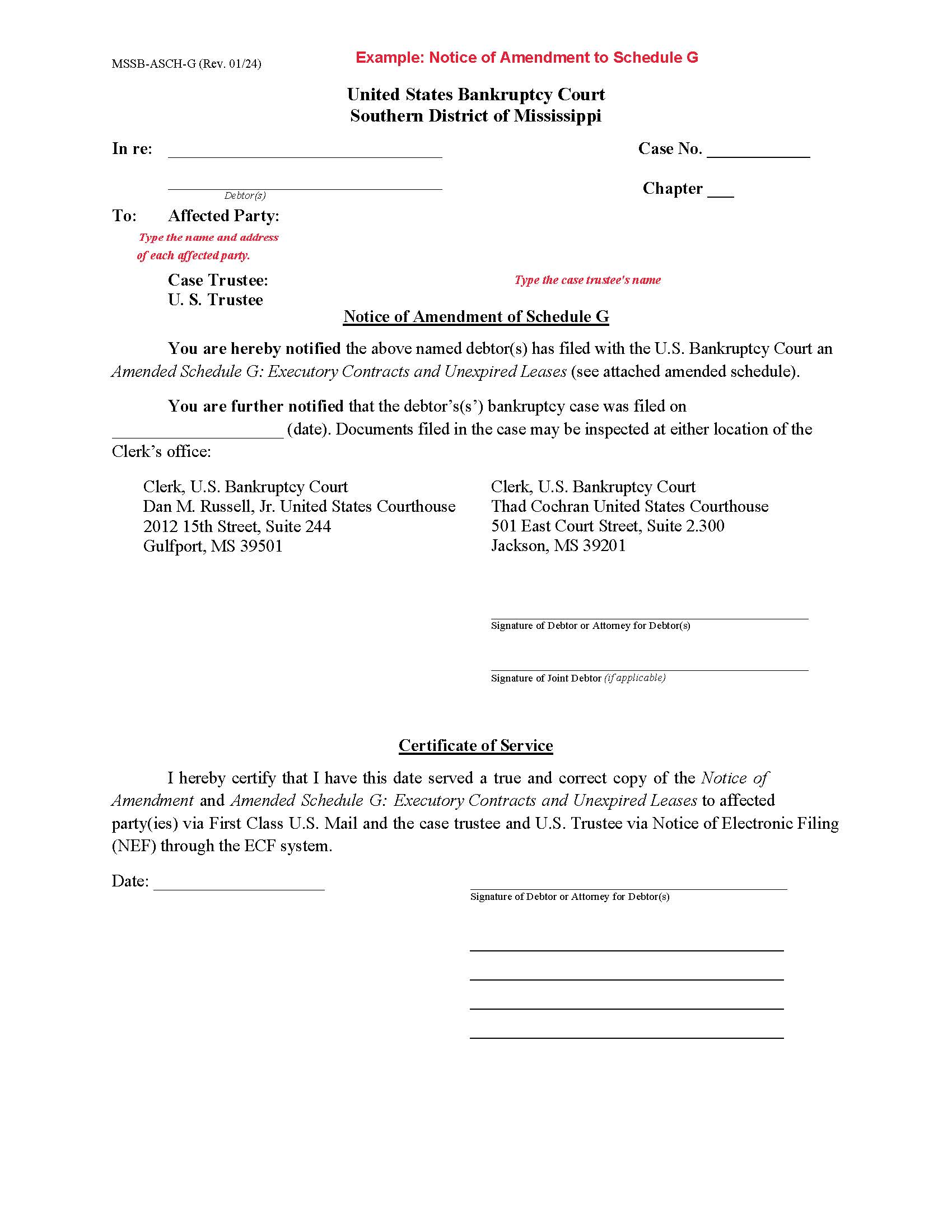 Notice Of Amendment Of Schedule G {MSSB-ASCH-G} | Pdf Fpdf Doc Docx | Mississippi