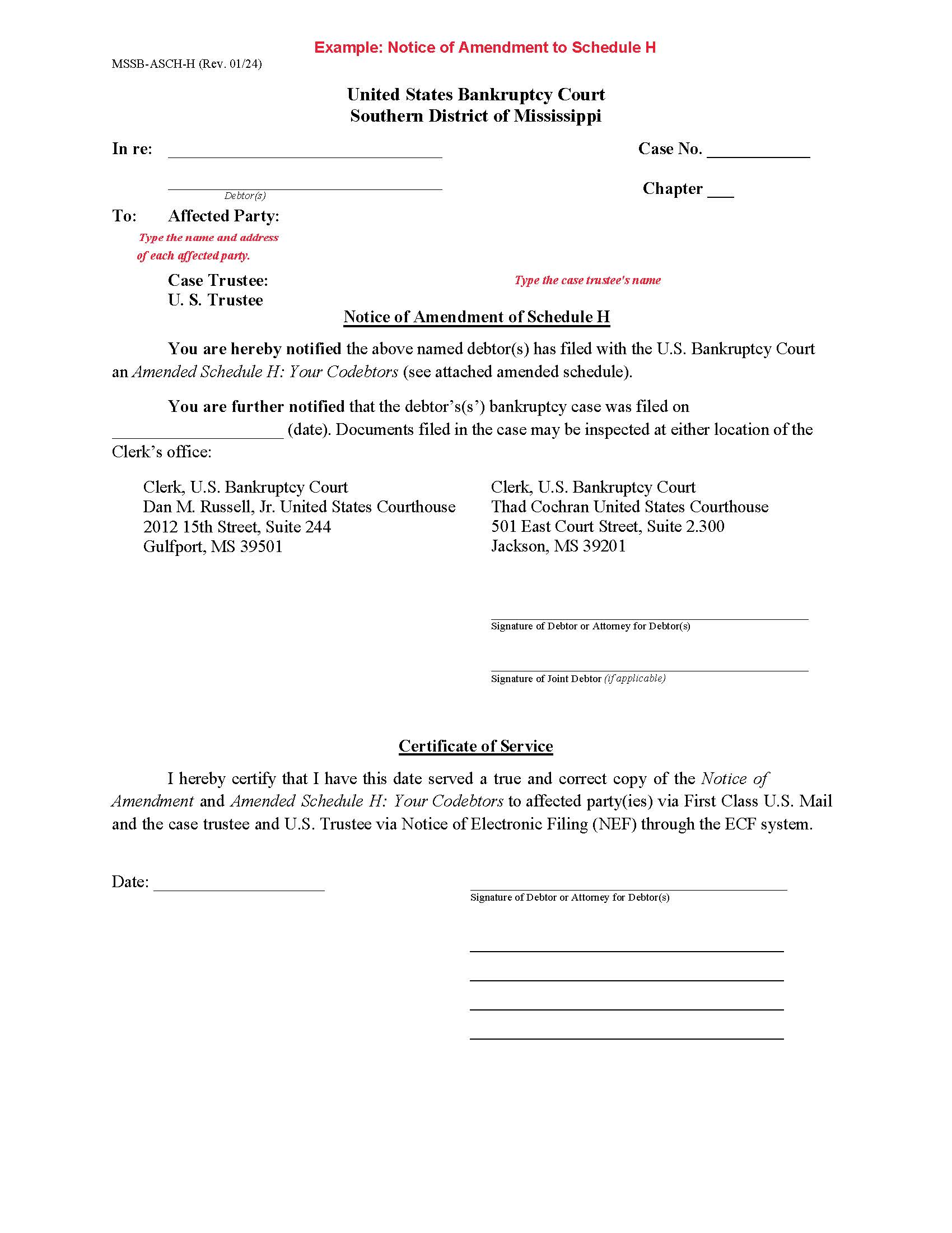 Notice Of Amendment Of Schedule H {MSSB-ASCH-H} | Pdf Fpdf Doc Docx | Mississippi