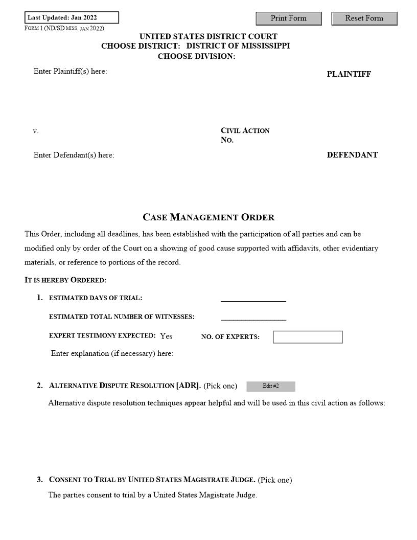Case Management Order {1} | Pdf Fpdf Doc Docx | Mississippi