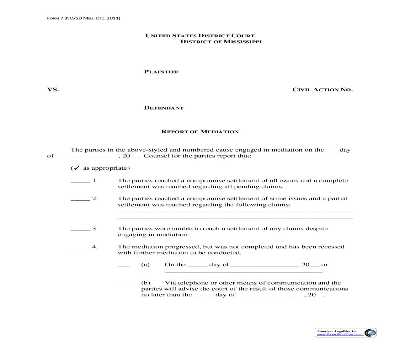 Report Of Mediation {7} | Pdf Fpdf Doc Docx | Mississippi