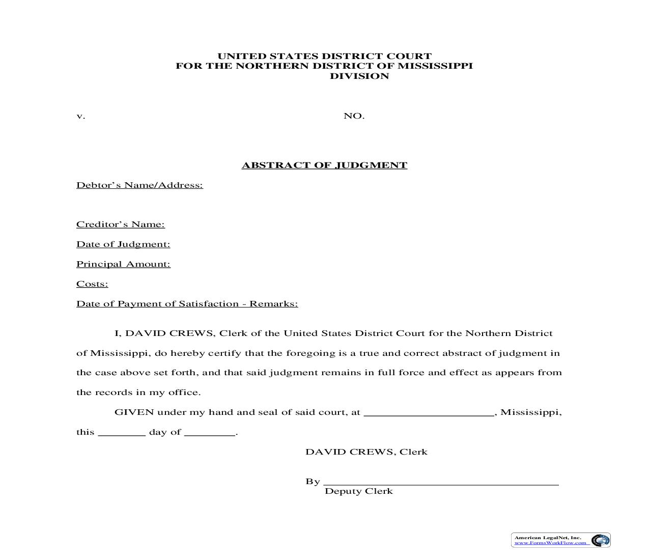 Abstract Of Judgment | Pdf Fpdf Doc Docx | Mississippi