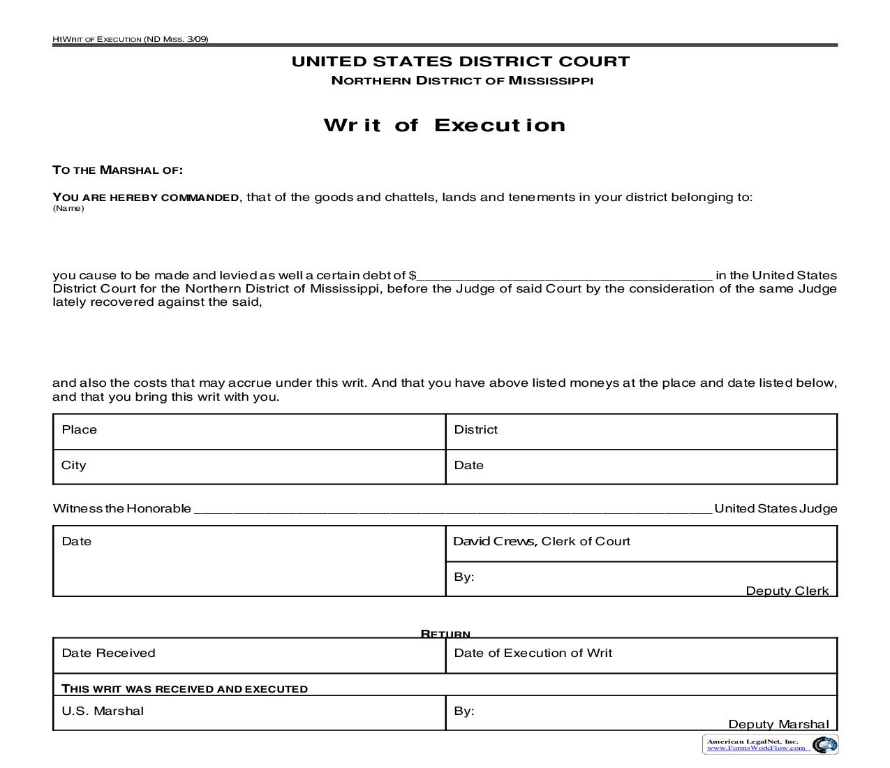 Writ Of Execution | Pdf Fpdf Doc Docx | Mississippi