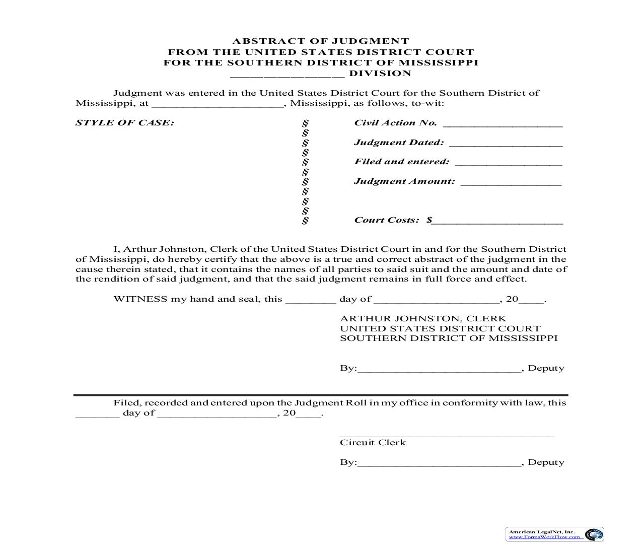 Abstract Of Judgment | Pdf Fpdf Doc Docx | Mississippi