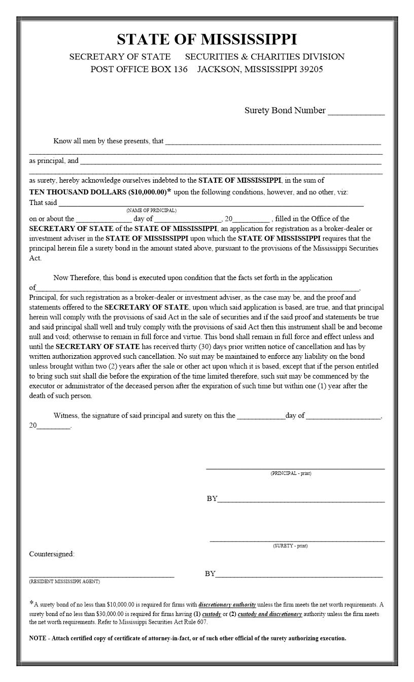 Surety Bond (10K) | Pdf Fpdf Doc Docx | Mississippi