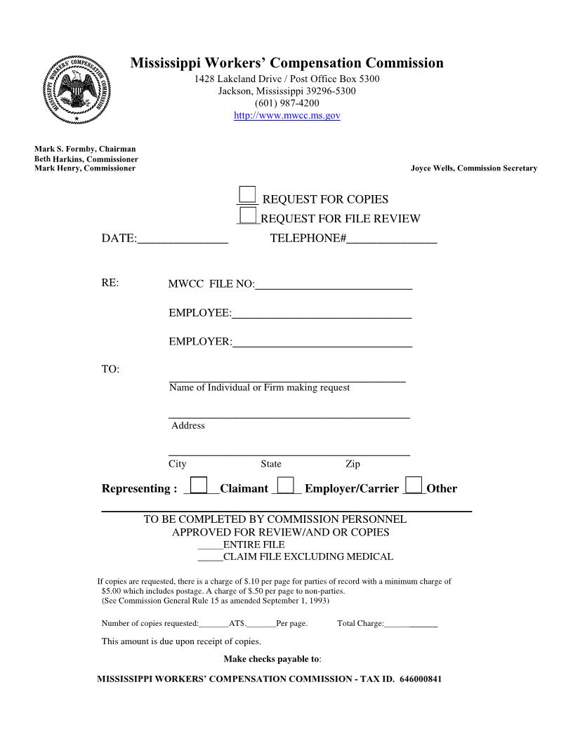 Copy Request Form | Pdf Fpdf Docx | Mississippi