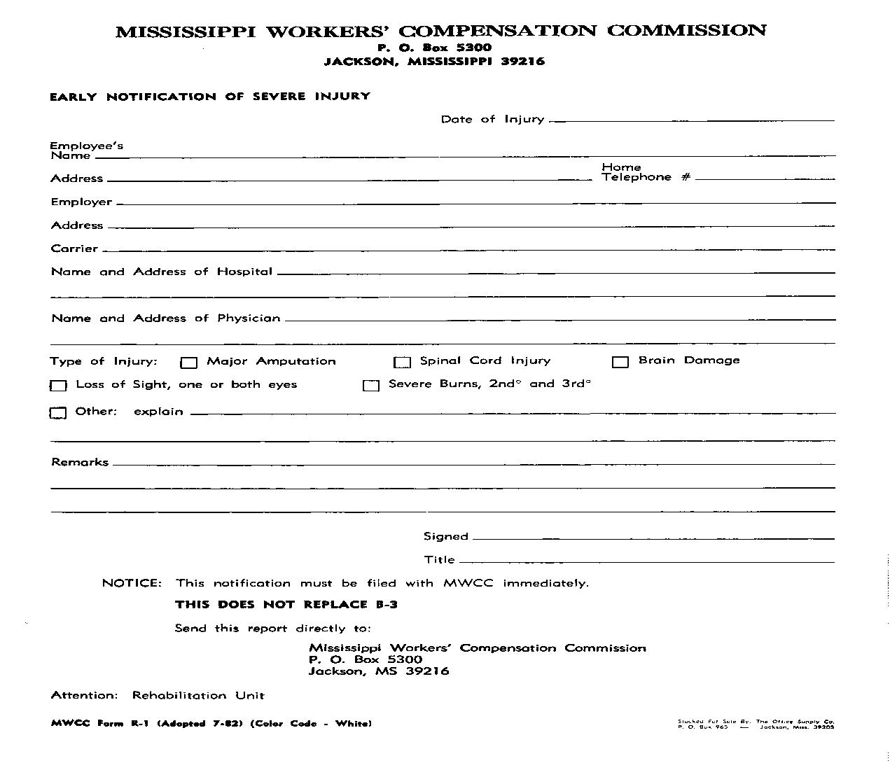 Early Notification Of Severe Injury {R-1} | Pdf Fpdf Doc Docx | Mississippi