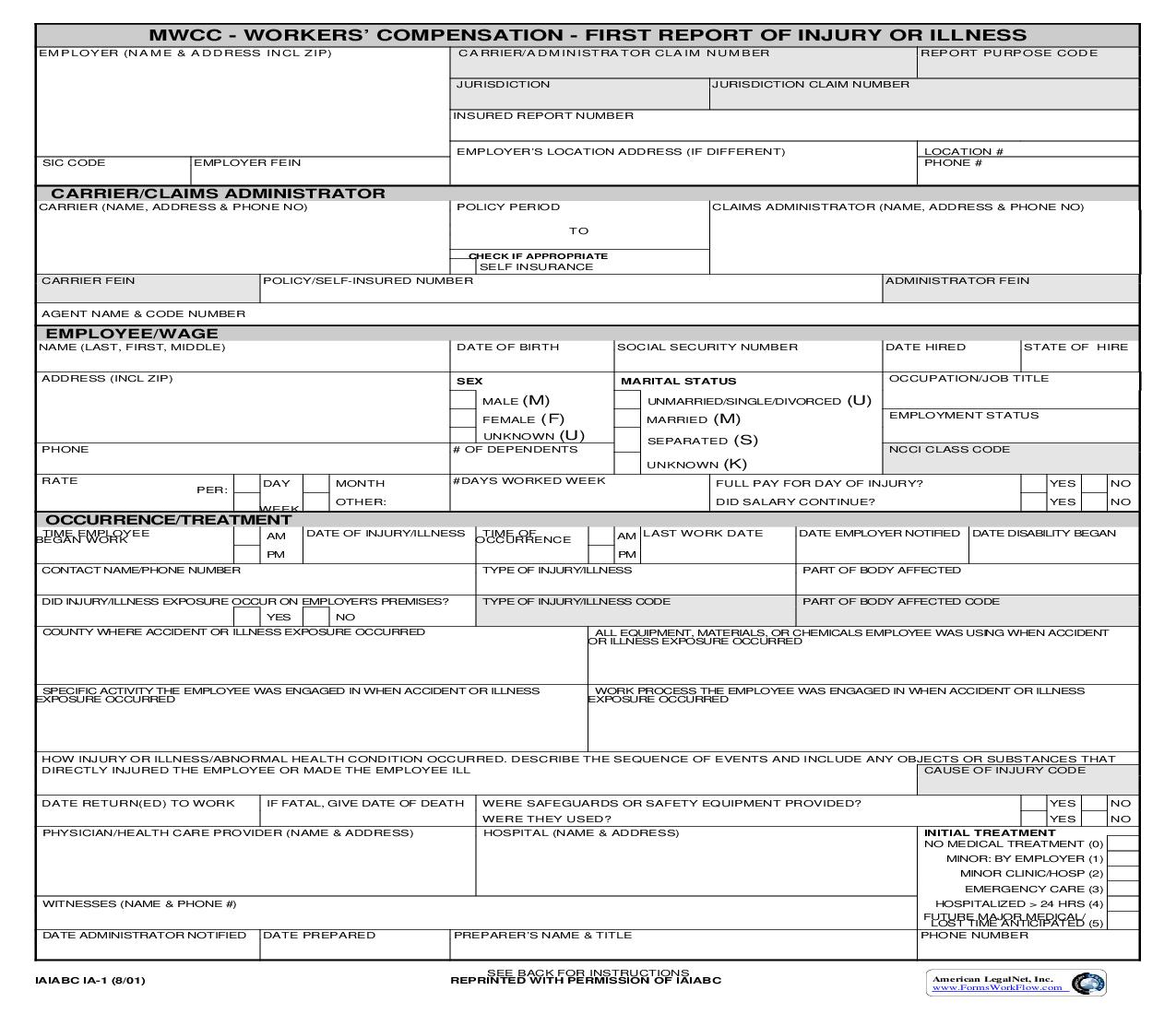 MWCC Workers Compensation First Report Of Injury Or Illness {B-3} | Pdf Fpdf Doc Docx | Mississippi