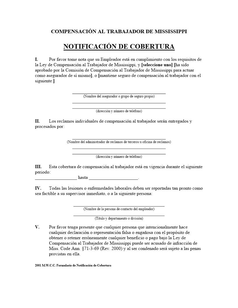 Notice Of Coverage Spanish | Pdf Fpdf Docx | Mississippi