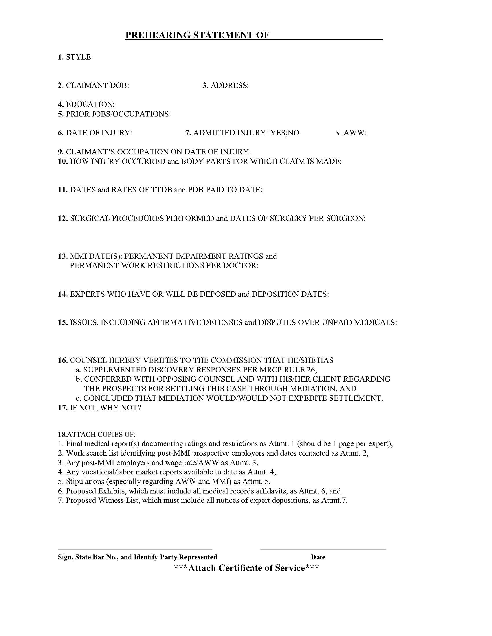 Prehearing Statement Of | Pdf Fpdf Doc Docx | Mississippi