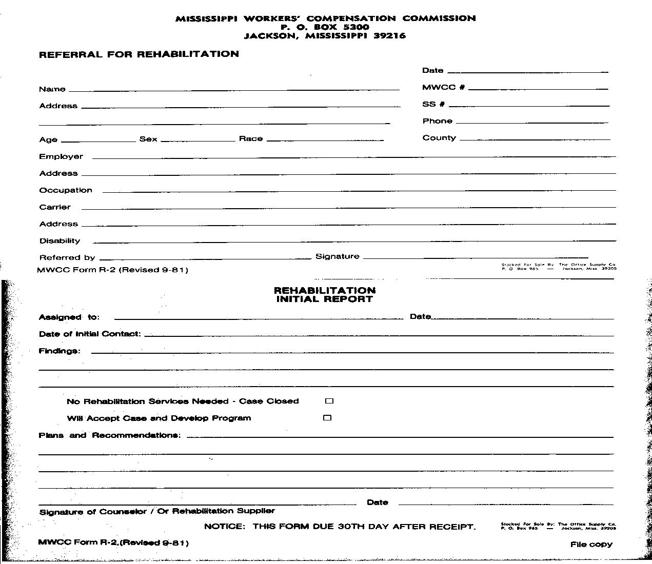 Referral For Rehabilitation {R-2} | Pdf Fpdf Doc Docx | Mississippi