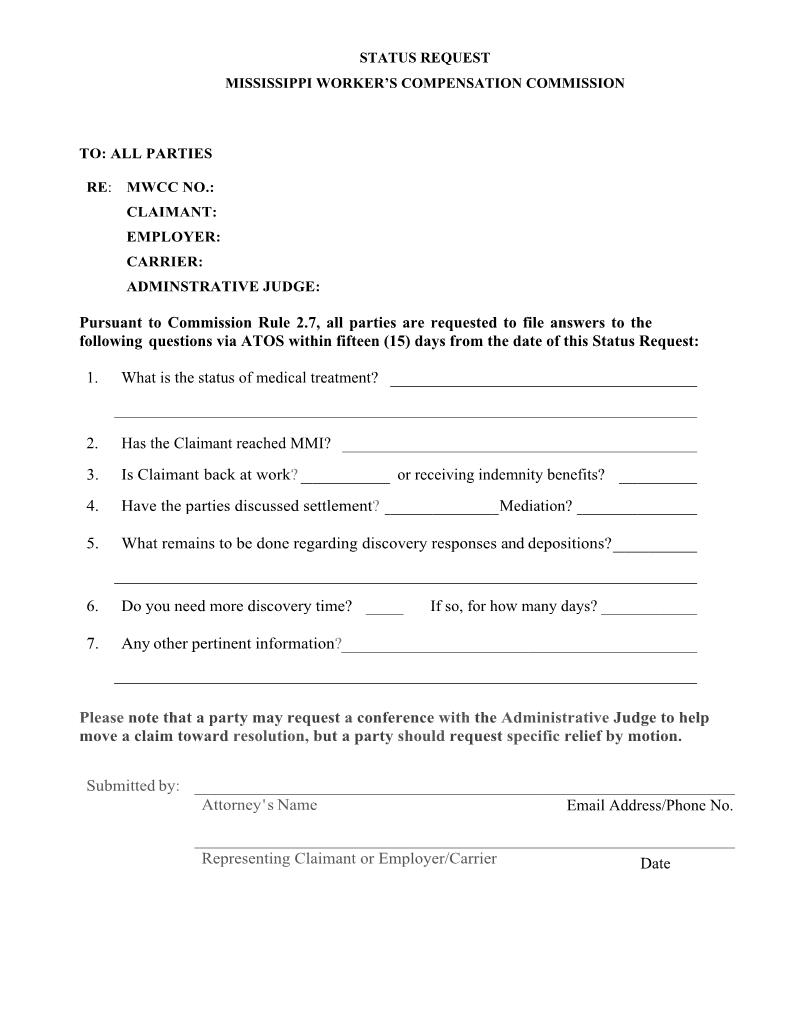 Status Of Claim | Pdf Fpdf Docx | Mississippi