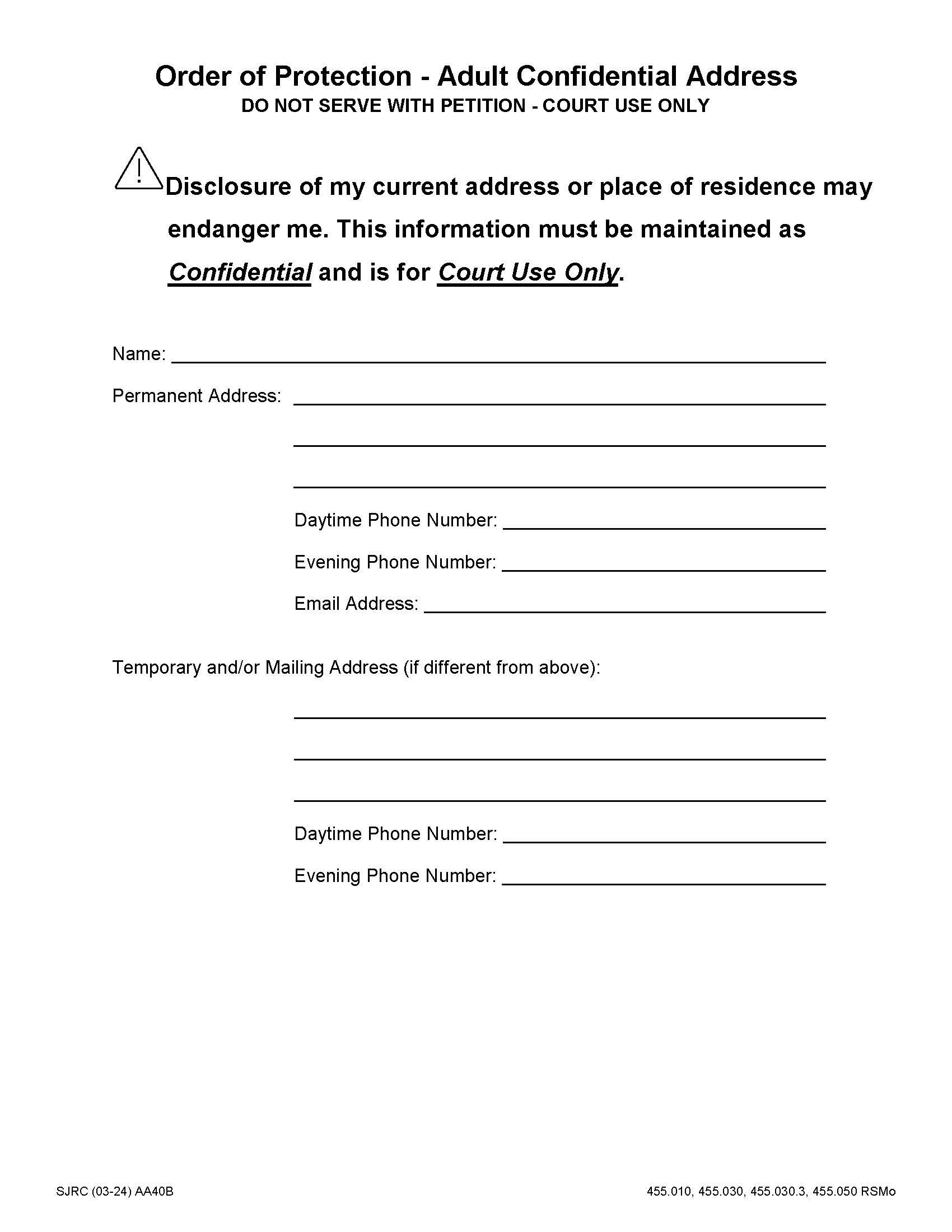 Order Of Protection {AA40B} | Pdf Fpdf Docx | Missouri