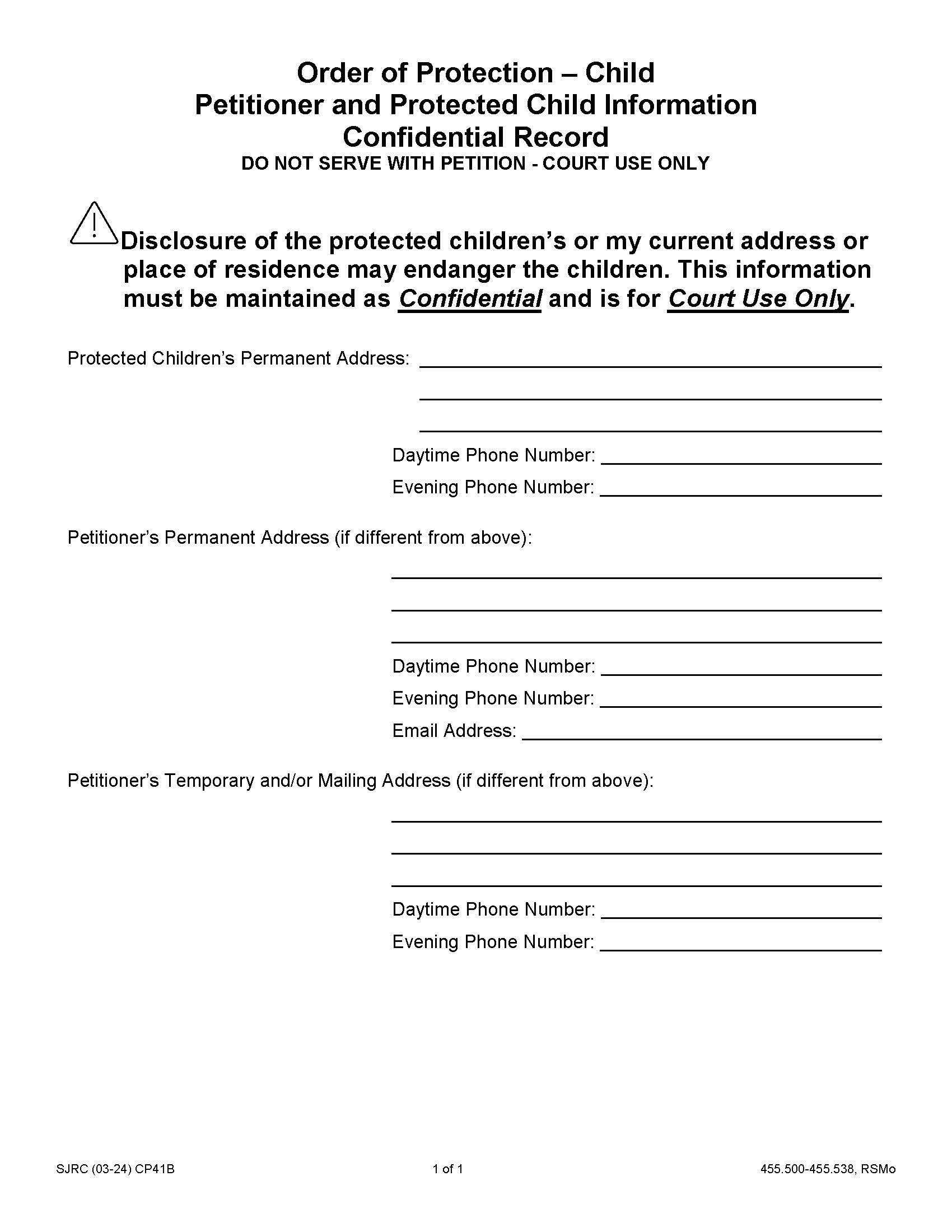 Order Of Protection {CP41B} | Pdf Fpdf Docx | Missouri