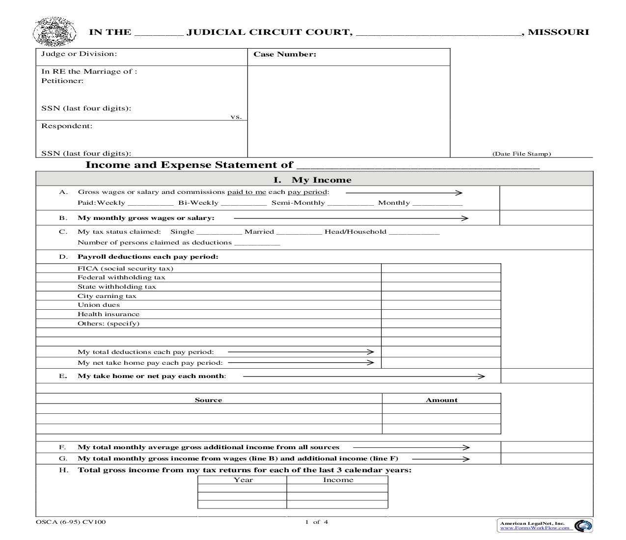 Income And Expense Statement {CV100} | Pdf Fpdf Doc Docx | Missouri