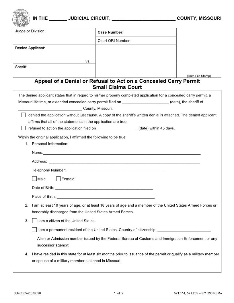 Appeal Of A Denial Or Refusal {SC90} | Pdf Fpdf Doc Docx | Missouri