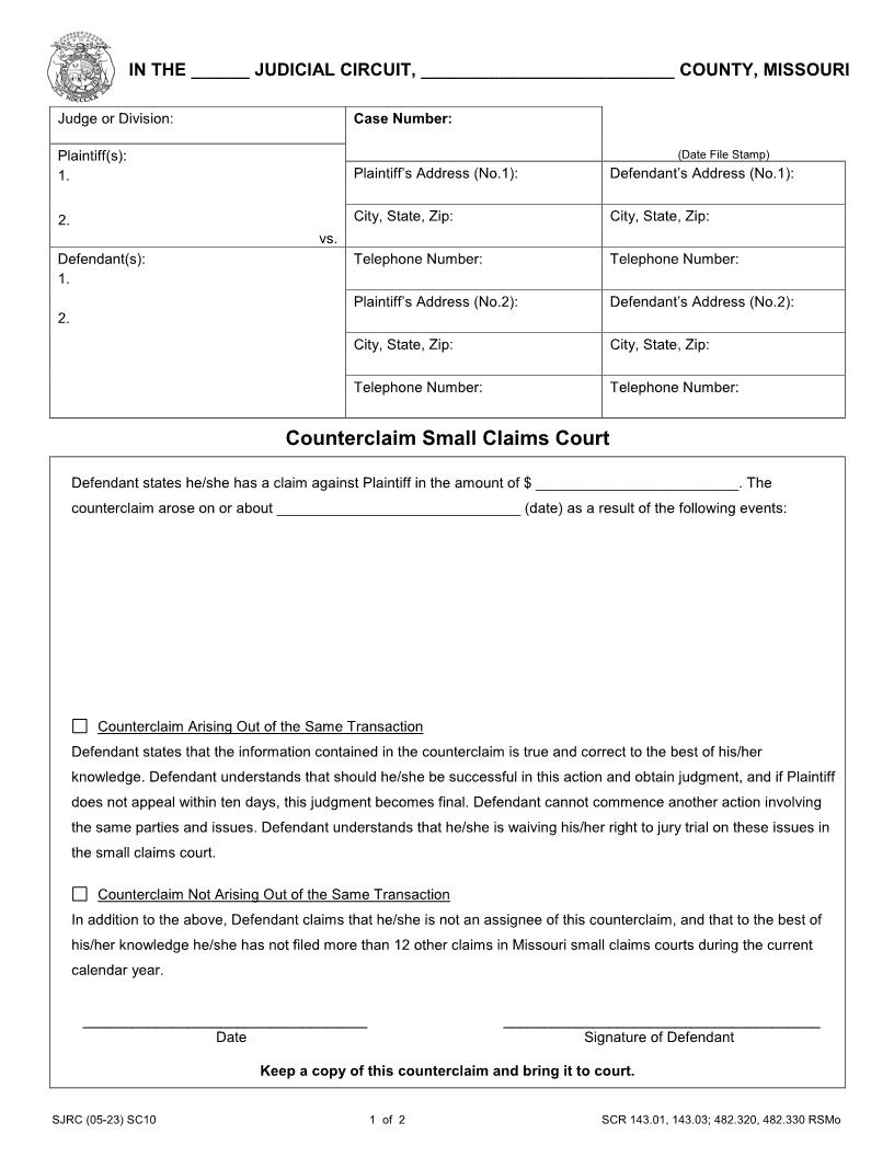 Counterclaim {SC10} | Pdf Fpdf Doc Docx | Missouri
