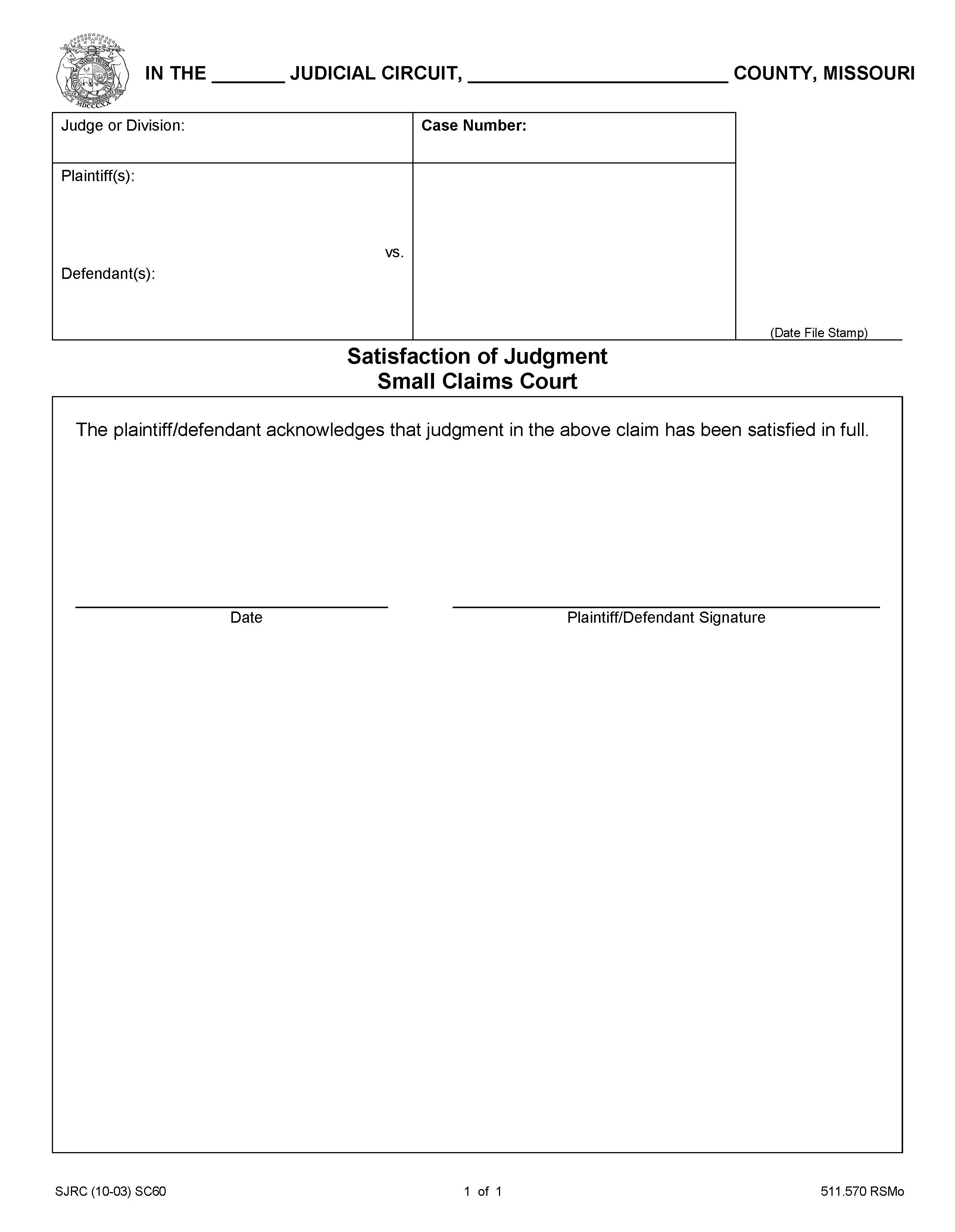 Satisfaction Of Judgment {SC60} | Pdf Fpdf Doc Docx | Missouri