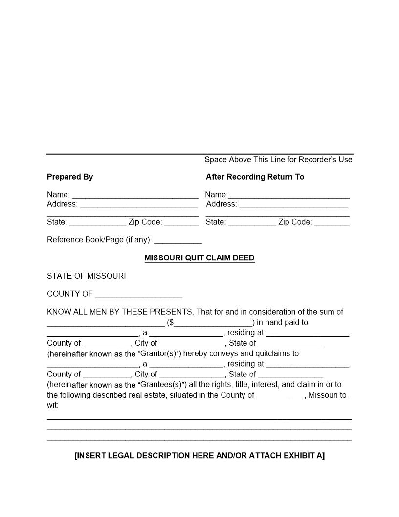Quit Claim Deed | Pdf Fpdf Docx | Missouri