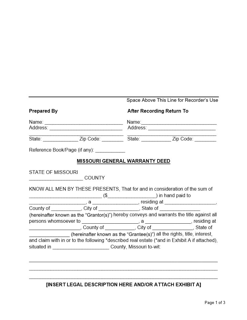 Warranty Deed | Pdf Fpdf Docx | Missouri
