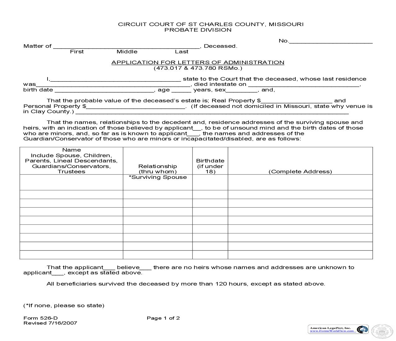 Application For Letters Of Administration | Pdf Fpdf Doc Docx | Missouri