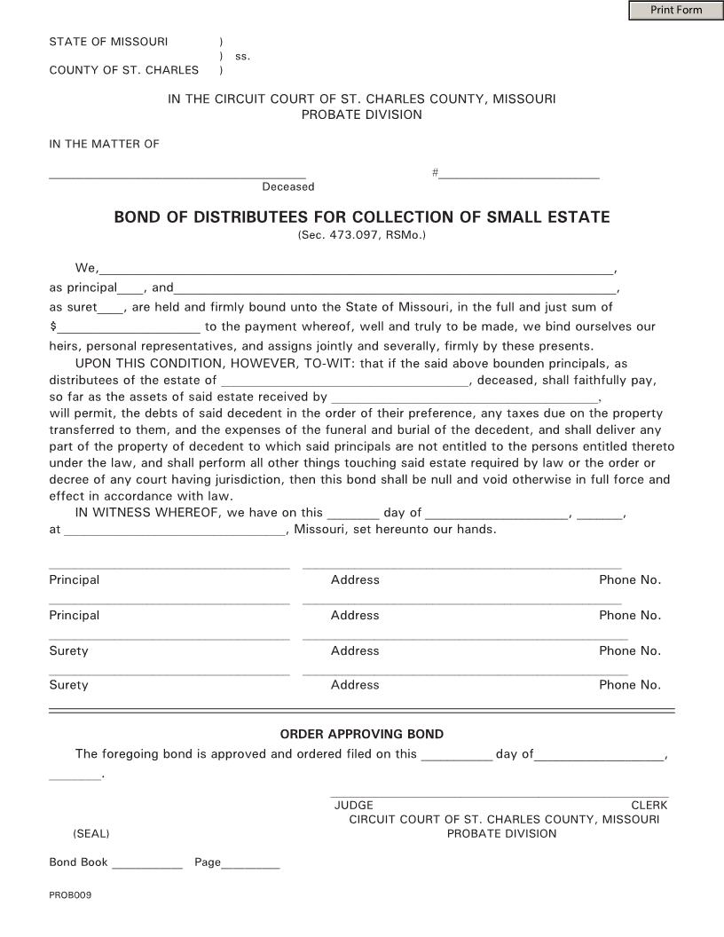 Bond Of Distributees For Collection Of Small Estate | Pdf Fpdf Doc Docx | Missouri