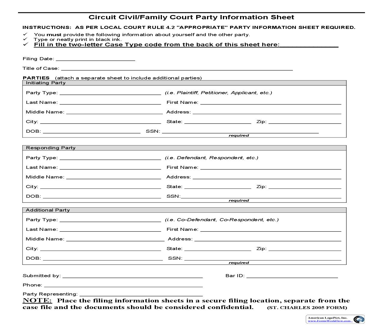 Circuit Civil Family Court Party Information Sheet | Pdf Fpdf Doc Docx | Missouri