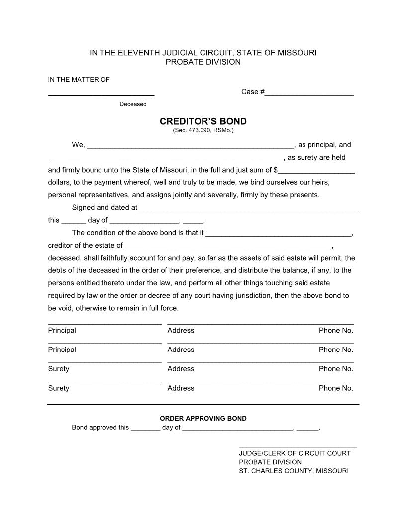 Creditors Bond | Pdf Fpdf Doc Docx | Missouri