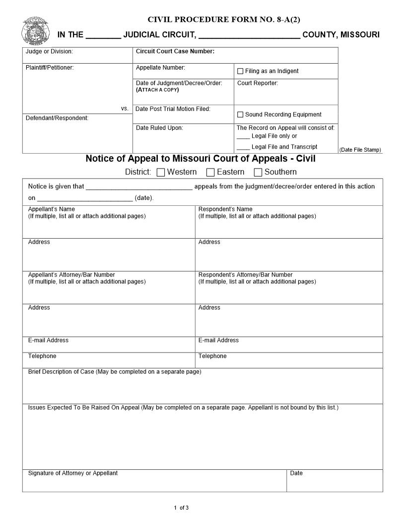 Notice Of Appeal | Pdf Fpdf Doc Docx | Missouri
