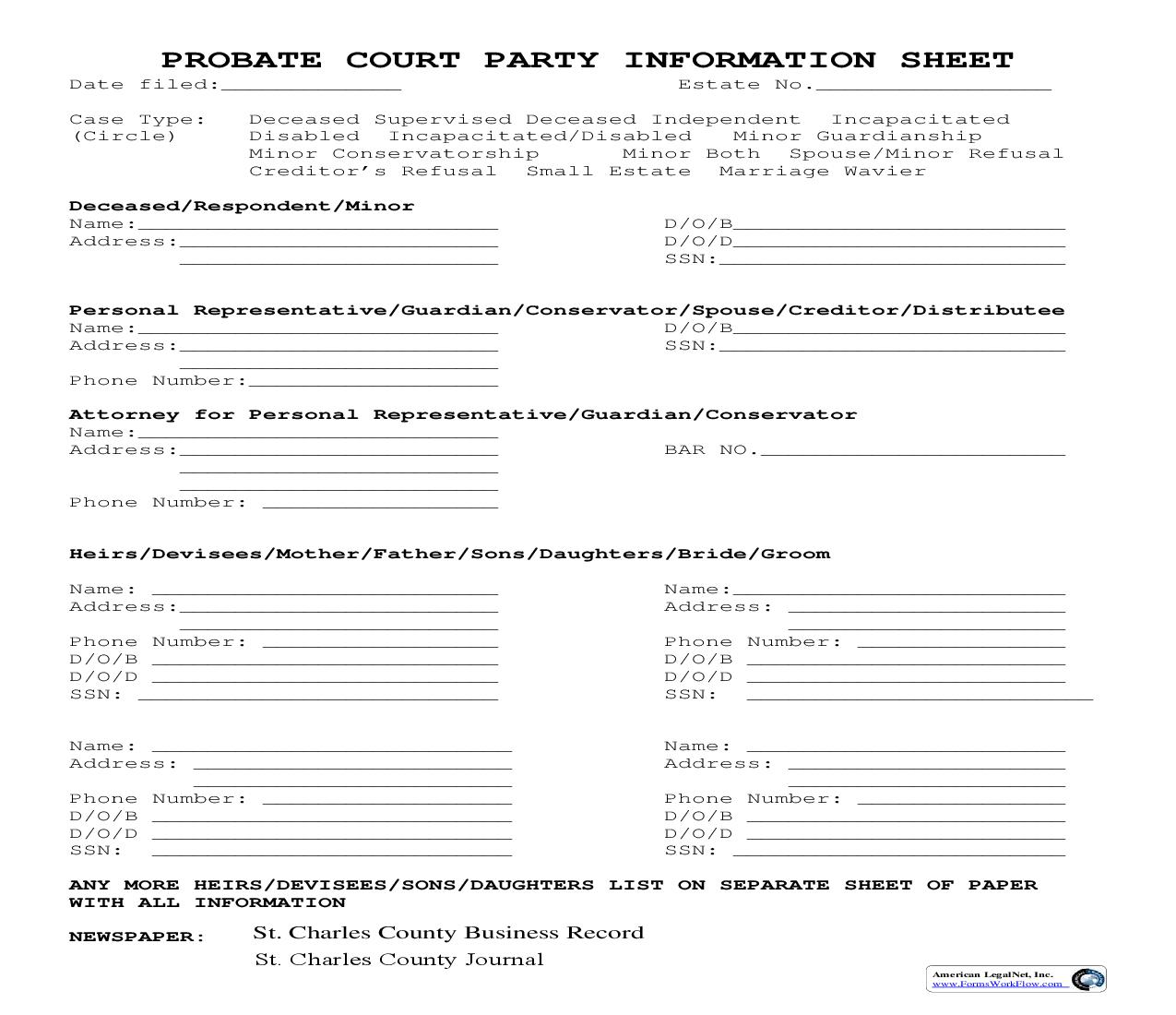Probate Court Party Information Sheet | Pdf Fpdf Doc Docx | Missouri