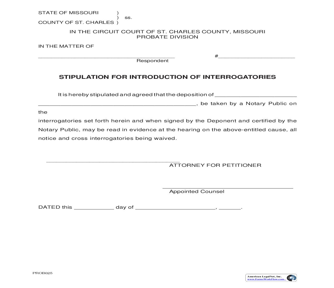 Stipulation For Introduction Of Interrogatories | Pdf Fpdf Doc Docx | Missouri